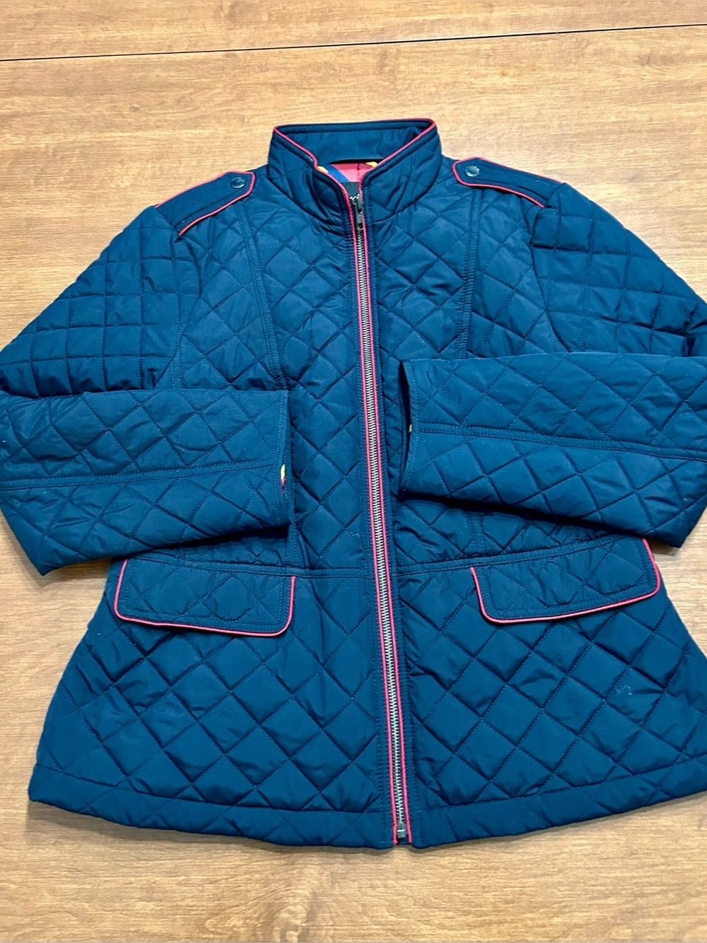 Talbots Teal Quilted Puffer Jacket with Pink Trim